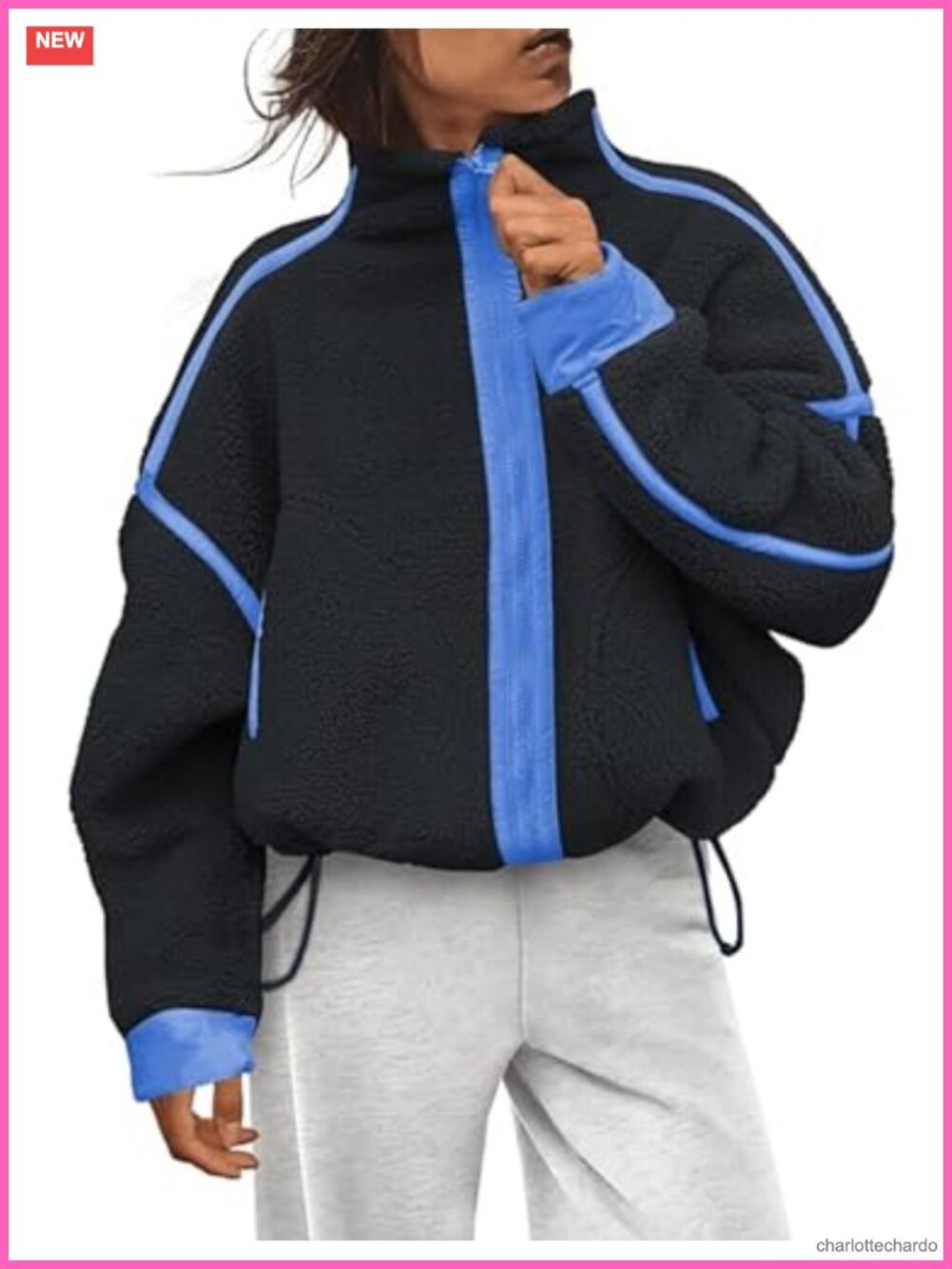 Full Zip Sherpa Fleece Jacket Soft Warm Oversized Casual Outerwear with Pockets